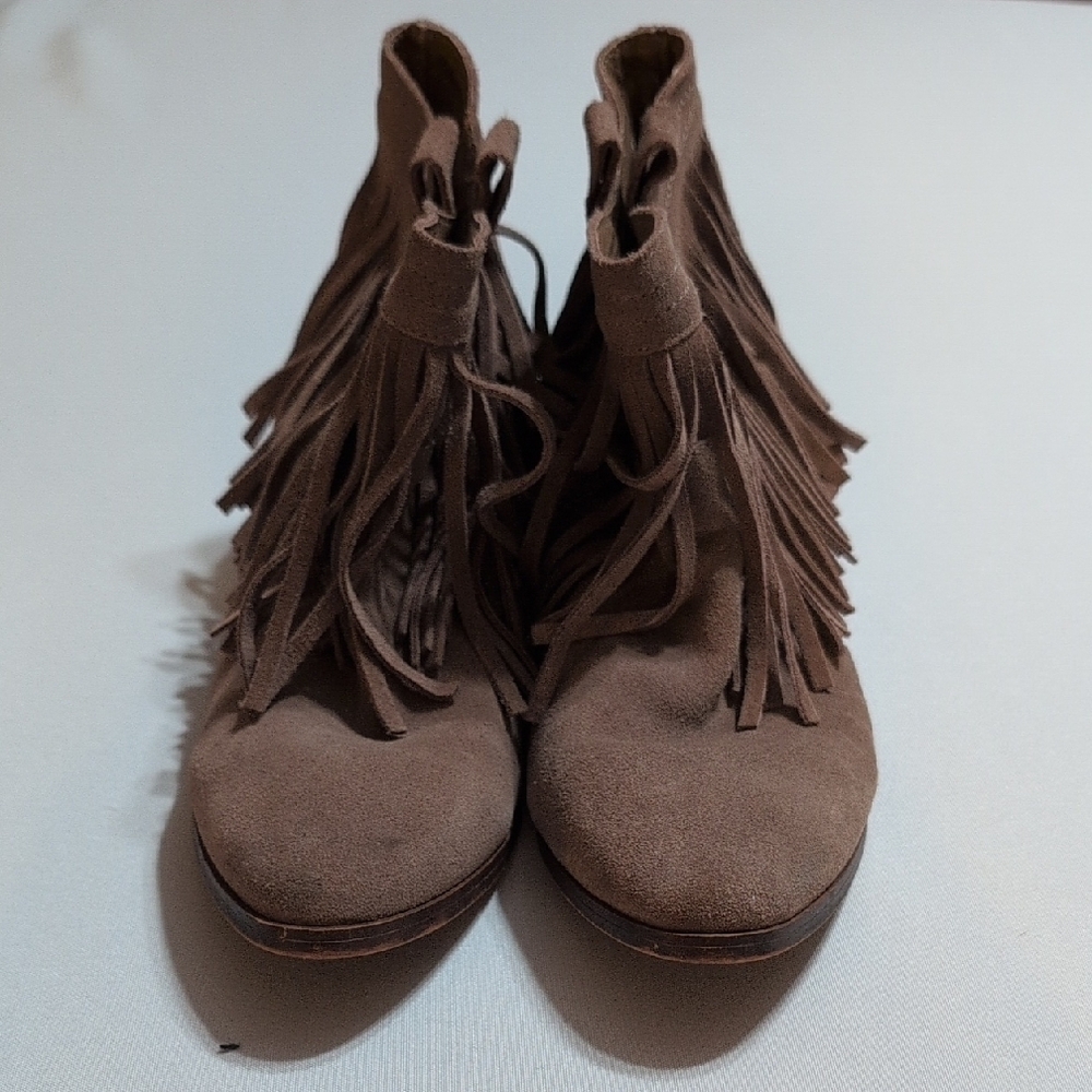 Brown Fringe Suede Ankle Boots